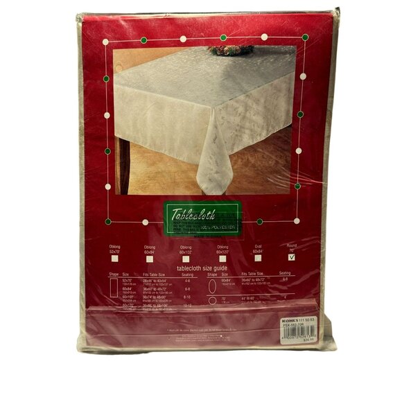 Tablecloth Holiday 70" Round Holly Tonal Leaf Design Wheat/Gold NEW - Picture 3 of 4